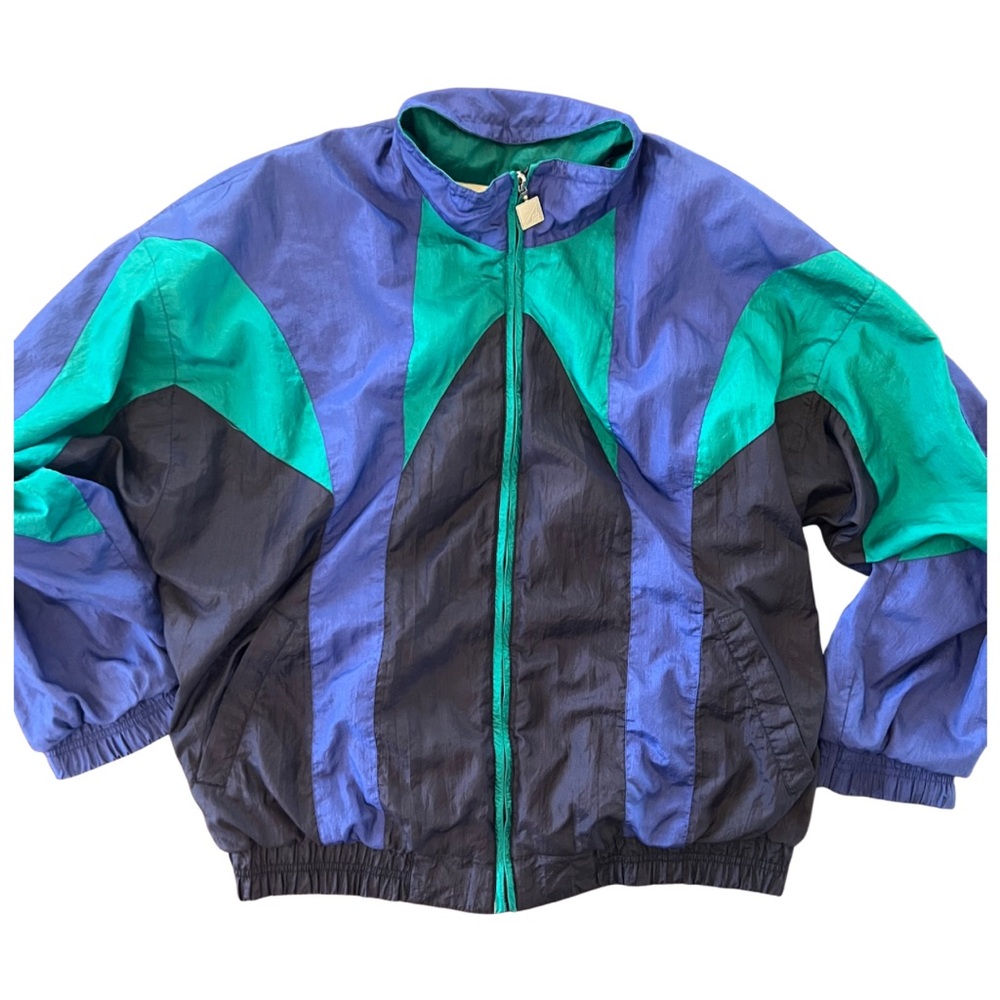 Vintage Black Blue Green Pro Celebrity Colorblock Windbreaker Jacket Men’s L